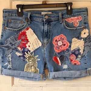 Levi's Blue Denim Patchwork Embroidered Shorts